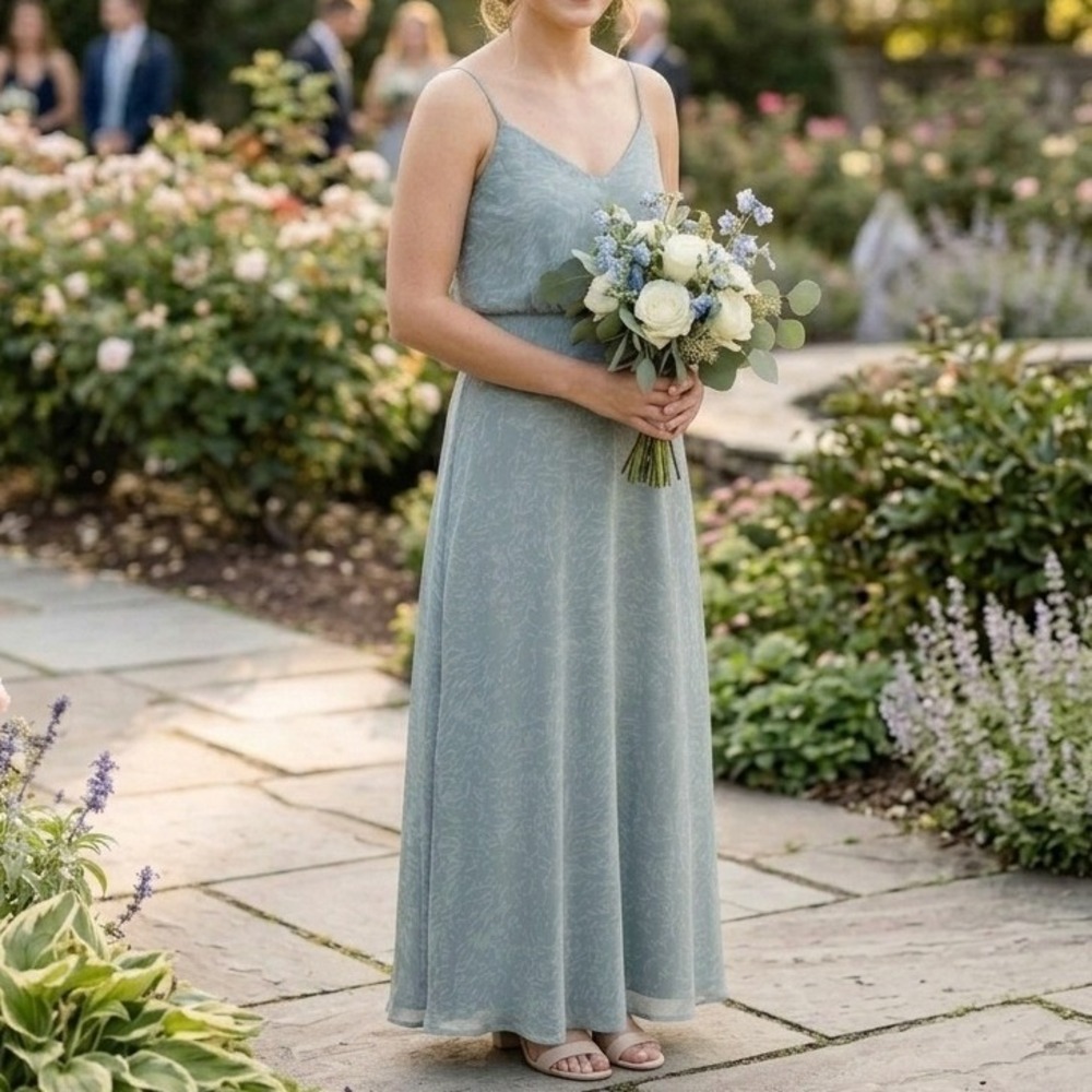 Vow'd Summer Wedding Maxi Dress Blue Floral Damask Formal Occasion Gown XS‎